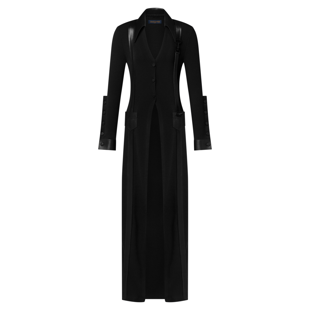 Leather Accent Longline Cardigan - Ready-to-Wear 1AK0VP | LOUIS